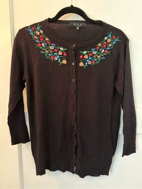 Black Embroidered Floral Button-Front Cardigan